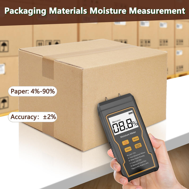 [Australia - AusPower] - Wood Moisture Meter, 2 Pins Moisture Meter for Drywall, Humidity Tester for Wood, Backlit LCD Display with Audible and Visual, for Wood, Wall, Cardboard, Drywall, Paper, Packing Materials 