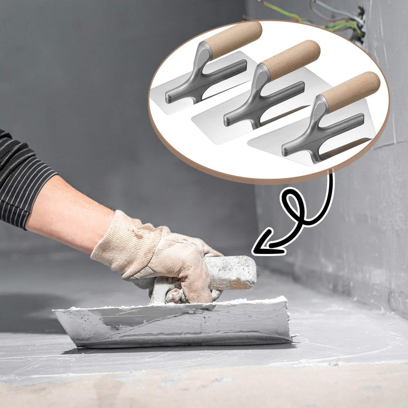 Lasnten 3 Pcs Venetian Plaster Trowel Set Polished Stainless Steel Art Paint Plastering Finishing Hand Tools Concrete Drywall Trapezoid Finishing Trowel Plaster Tools with Wooden Handle, 3 Sizes