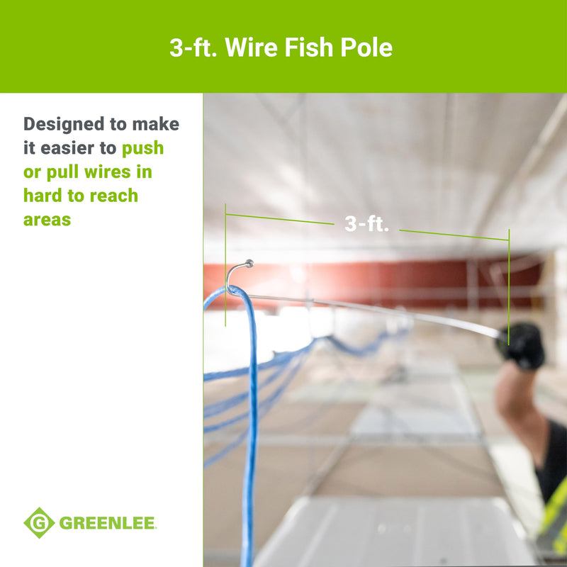 [Australia - AusPower] - Greenlee FP3 3' Collapsible Wire Reacher Fish Pole with Storage Clip, Stainless Steel 