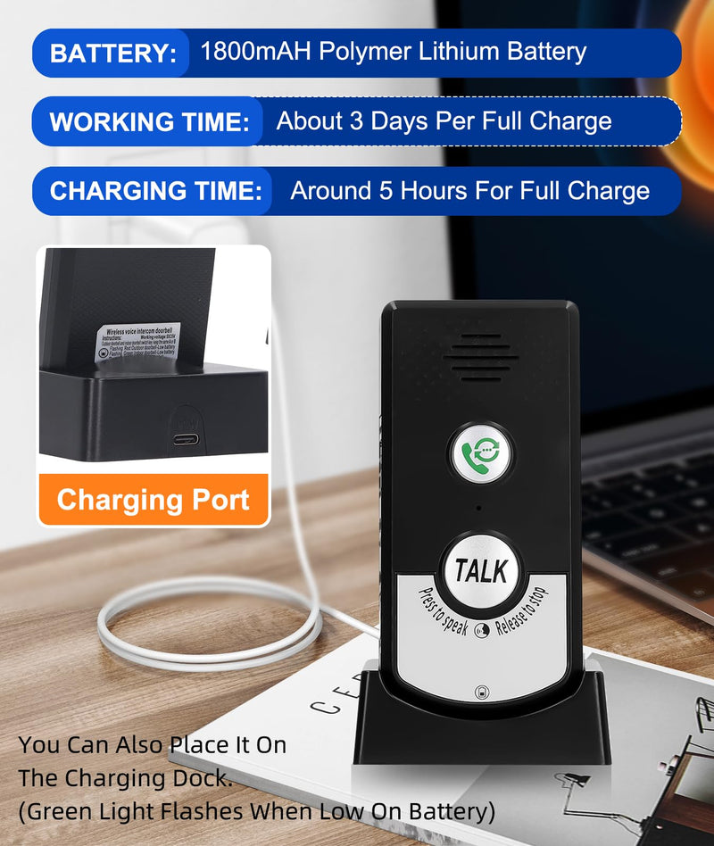 [Australia - AusPower] - 2 Way Voice Intercom - Super Long Range Wireless Intercom System for Home 