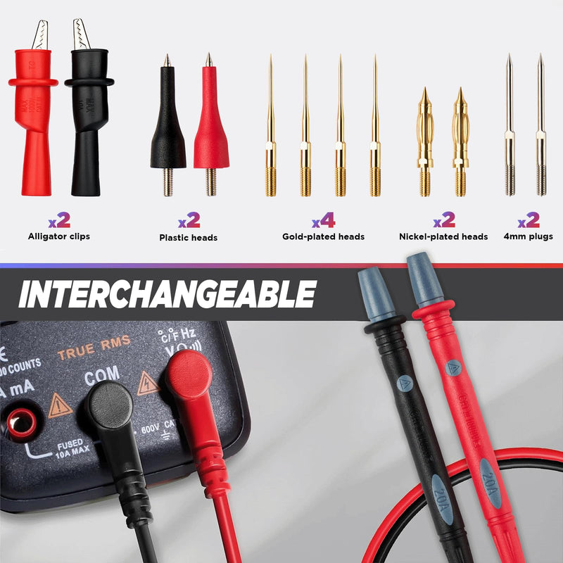 [Australia - AusPower] - PowerBear 26PCS Multimeter Test Leads Kit with Replaceable Wire Piercing Probes, Alligator Clips, Test Hook, Test Tweezer, Needle Probes for Digital Clamp ML-26PC 