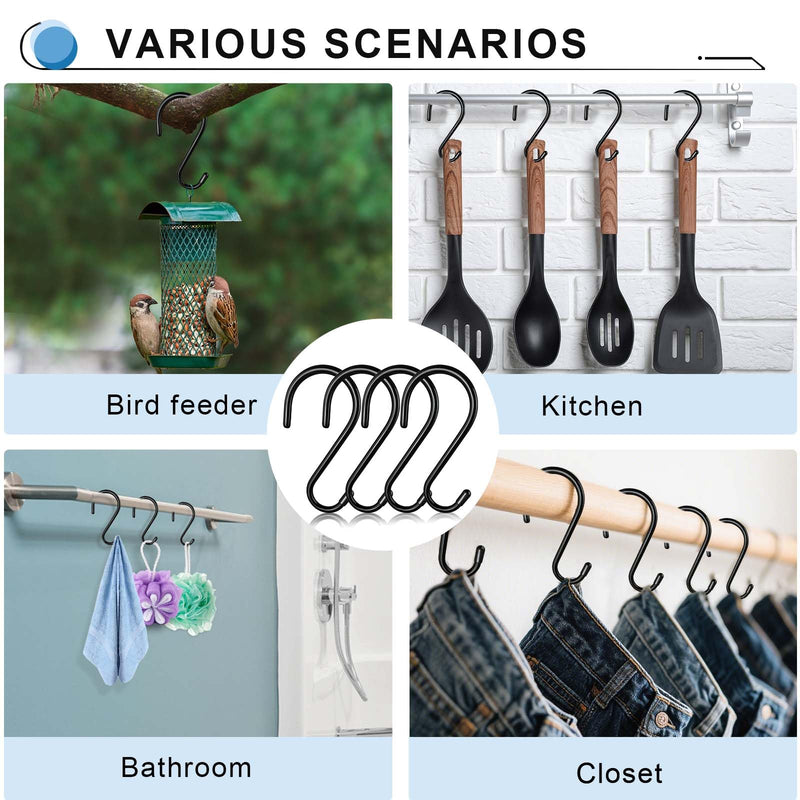 [Australia - AusPower] - 4-1/2 Inch Vinyl Coated S Hooks, 10 Pack Non Slip Large S Hooks for Hanging Plants, Metal Black Closet S Hook for Hanging Jeans Clothes Purse Bags Pan Cups Tools 