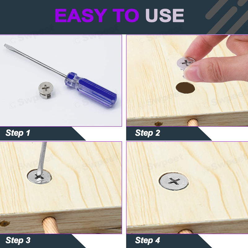 [Australia - AusPower] - Swpeet 100Pcs 4 Sizes 3 in 1 Furniture Connecting Cam Lock Fittings Assortment Kit, Fastener Cabinet Connectors Hardware Bolts Furniture Connecting Lock Nut for Closets Bed Furniture Connecting 