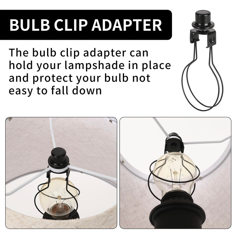 [Australia - AusPower] - 2 Pack Round Lamp Shade Light Bulb Clip Adapter, ALUCSET Lampshade Holder Clip on with Lamp Shade Attaching Finial Top Bracket Holder Support Fitter Parts Converter (Set of 2, Black) 