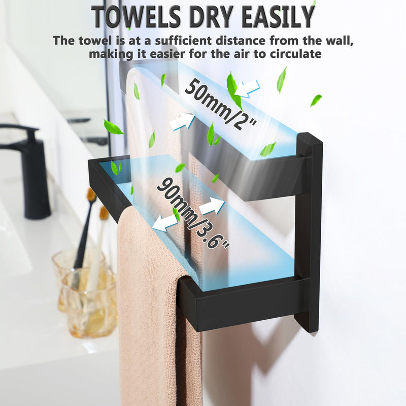 Alise 16 Inch Double Towel Bars for Bathroom Wall Mount,Bathroom Towel Holder Double Towel Racks for Bathroom Lavatory,SUS304 Stainless Steel Towel Rail Towel Hanger for Walls,Matte Black 16-Inch(2-Bars) Matte Black