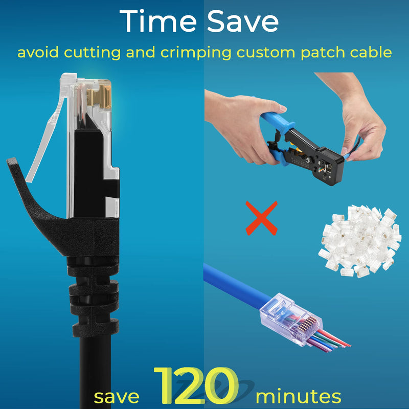 Rapink Patch Cables Cat6 2ft (24 Pack), Ethernet Patch Cable 10G, Cat 6 Patch Cable for Patch Panel to Switch, Flexiable Cat 6 Ethernet Cable with Gold Plated Black 24 Pack