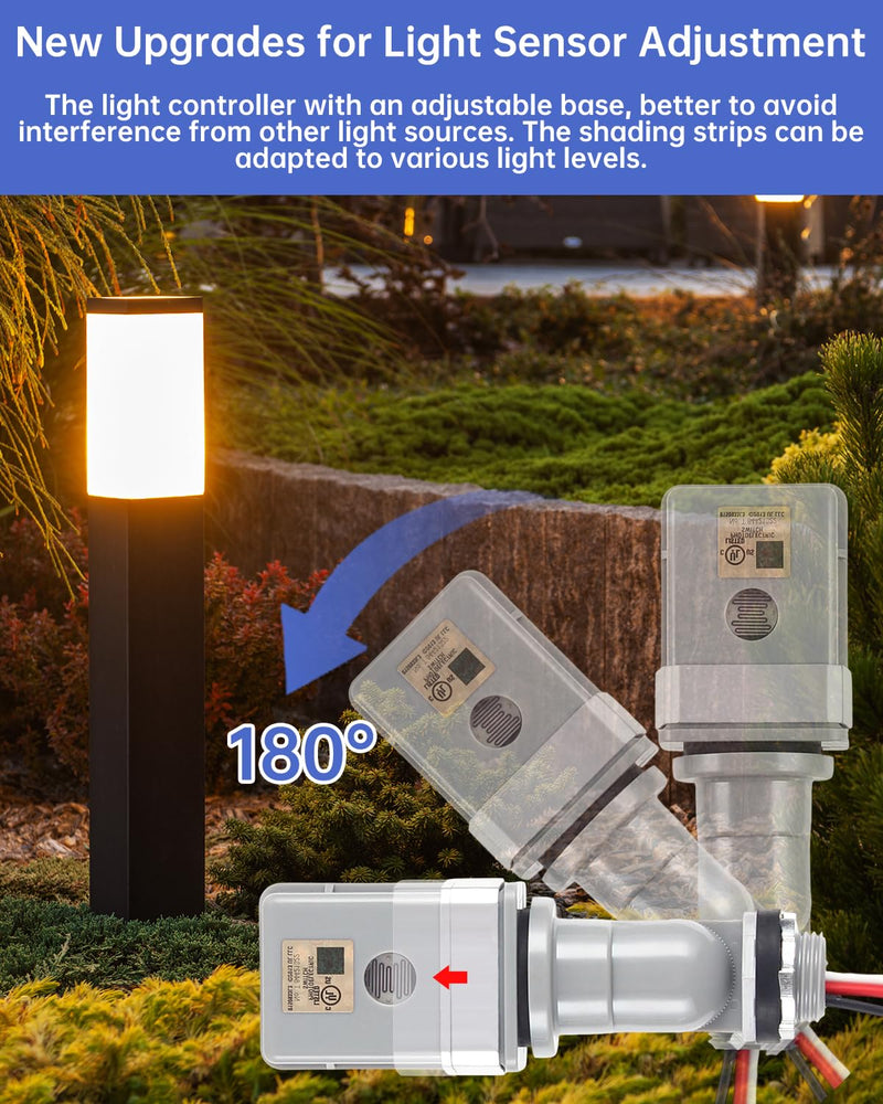 [Australia - AusPower] - 2-Pack Dusk to Dawn Photocell Sensor for Outdoor Lights - 120VAC 1800W/1100VA Rated Load, IP54 Waterproof Auto On/Off Photoelectric Switch with Swivel Mount, UL Certified for Backyard, Parking Lot 