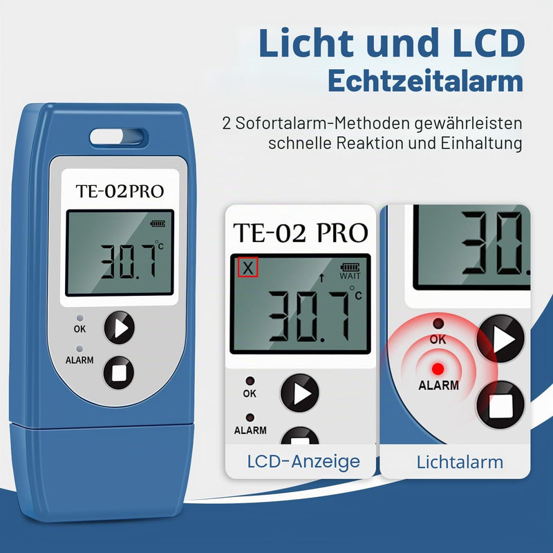 ThermElc TE-02 Pro Temperature Data Logger Automatic PDF/CSV Report, Reusable, Comparison of Data from Multiple Devices, Monitoring of Cooling, Temperature Recorder Compliant with 21CFR Part 11 TE-02 Pro 1PCS