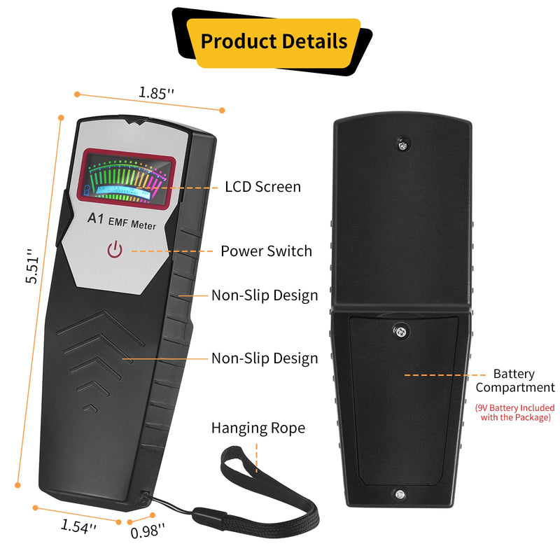 AceFox EMF Meter, Hand-held Digital LCD EMF Detector, Ghost Hunting Equipment Tester for Home, Office & Outdoor Inspections LCD Screen