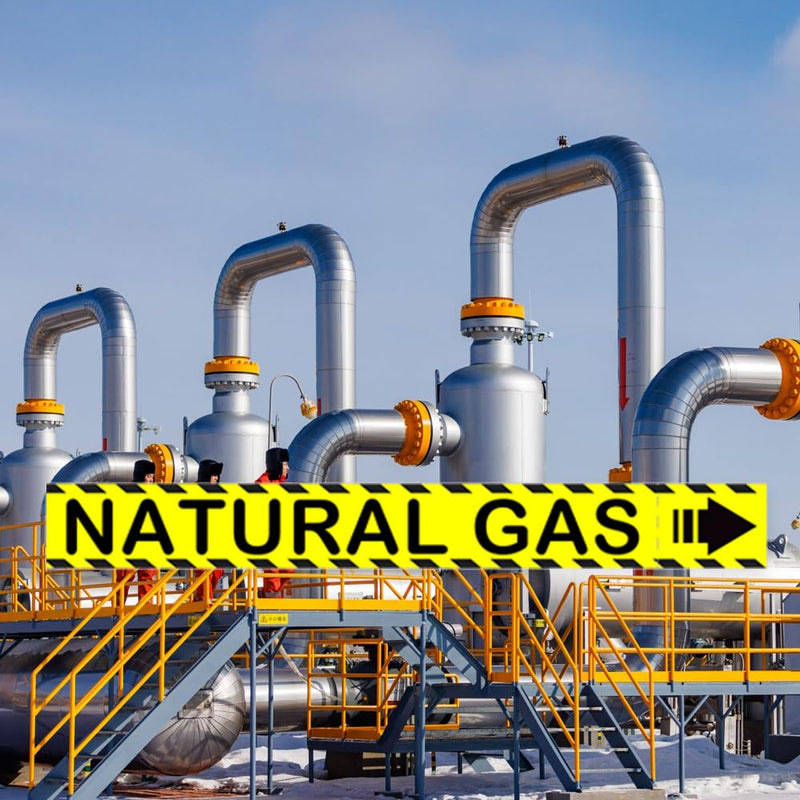 Nature Gas Pipe Labels with Arrows 8 x 1 inch Gas Marking Safety Labels for Pipes Identification, Inspections, Detector, Regulator and Heaters 10 Pack (Naturals Gas) Natural Gas