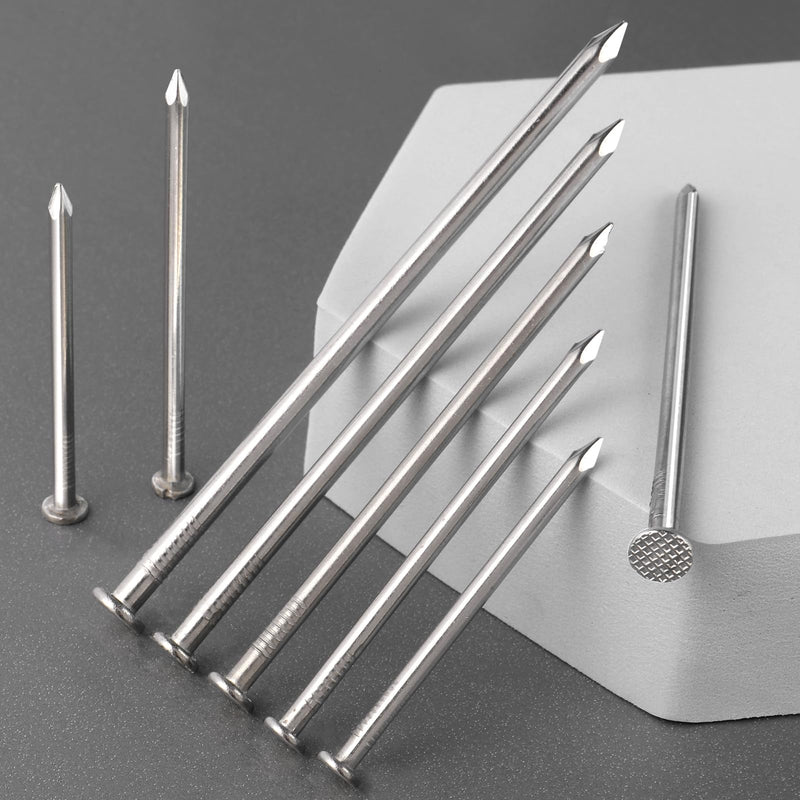 [Australia - AusPower] - 420PCS Stainless Steel Hardware Nails Assortment Kit, Up to 3 Inch Long Nails for Hangig Pictures, 6 Size Picture Hanging Nails, Small Nails, Wall Nails, Wood Nails, Finishing Nails 01-Hardware Nails Kit (420PCS) Silver 