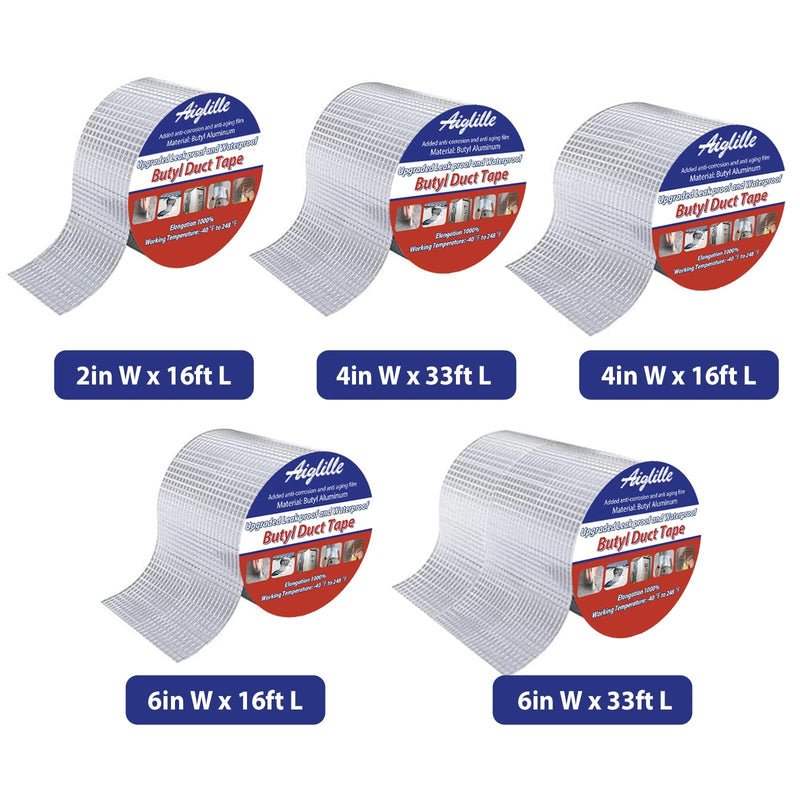 Super Waterproof Tape 2" W X 16'L, Leak Butyl Sealant Tape for Outdoor Use, RV Repair, Boat and Pipe Sealing, Roof Crack, Deck, Pool, Silver 2in W x 16ft L