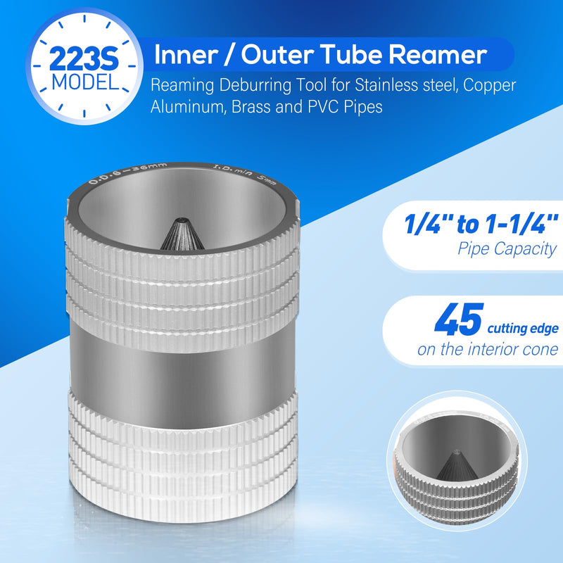 [Australia - AusPower] - 1/4" to 1-1/4" Inner/Outer Tube Reamer, 29983 Model 223S Small Tubing and Pipe Reaming Deburring Tool for Stainless steel Copper Aluminum PVC Tubing and Pipes 6mm-36mm 