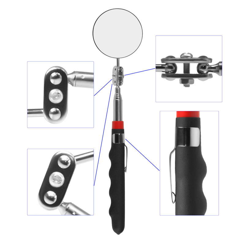 Telescoping Inspection Mirror Round Mirror Handle Tools Inspection Tool for Check The Condition of The Vehicle, Observe The Eyelashes, Mouth and Other Small Parts (Inspection mirror 3PCS) Inspection mirror 3PCS