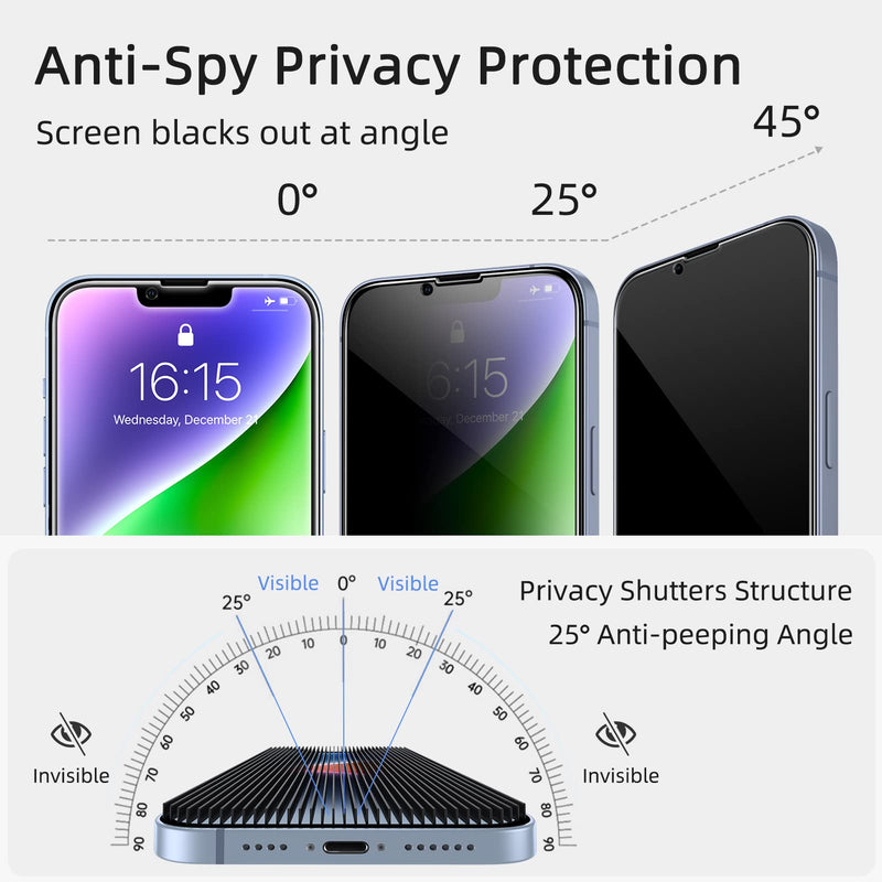 [Australia - AusPower] - Privacy Screen Protector for iPhone 13/13 Pro/14 [3-Pack][6.1 Inch] Display Tempered Glass Film with Easy Installation Frame, Ultra HD, 9H Hardness, Scratch Resistant, Case Friendly iPhone 13/13 Pro/14-6.1 Inch Privacy 3-Pack 