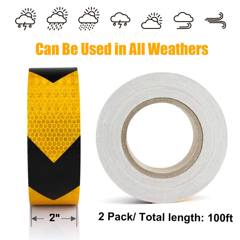SEVEN SPARTA Arrow Reflective Safety Tape 2 Inch x100 Feet Caution Reflector Waterproof Outdoor Conspicuity Tape for Vehicles, Trailers, Boats, Signs (Black and Yellow) Black and Yellow