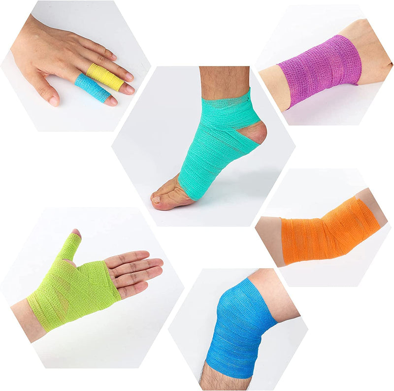[Australia - AusPower] - 12Pack 1 x 5 Yards Self Adhesive Bandage Wrap, Elastic Self Breathable Self Adherent Wrap for Pets, Athletic Cohesive Bandage for First Aid, Sports Injury & Protection, 12Color 1 x 5 Yards (12-Pack) 