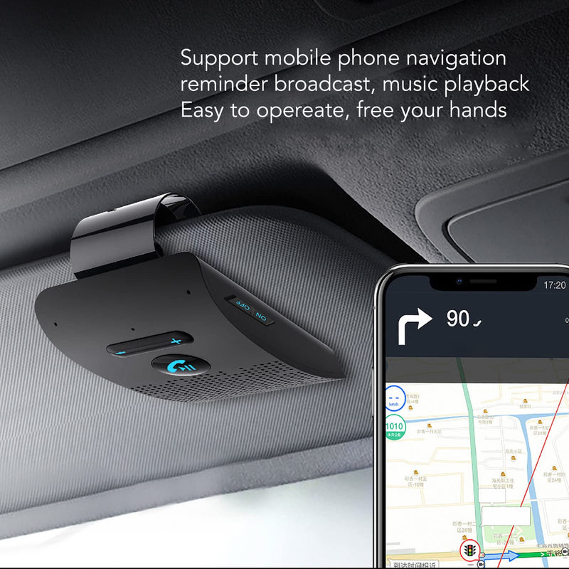 [Australia - AusPower] - Handsfree Bluetooth for Phone Car Kit, Wireless Bluetooth Car Speaker Auto Power On Navigation Assistant Car Visor Bluetooth Receiver with Back Clip, Cars Handsfree Speakerphone Adapter 