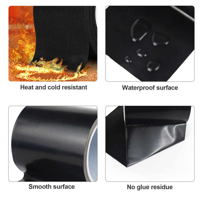 BOMEI PACK Black PTFE Teflonn Glass Cloth Tape, 4'' x 33ft High Temperature Tape Fiberglass Adhesive, Heat Resistant for Fabric,High-Speed Sealing Machine,Vacuum Sealer Machine,1 Pack 4inch x 33ft