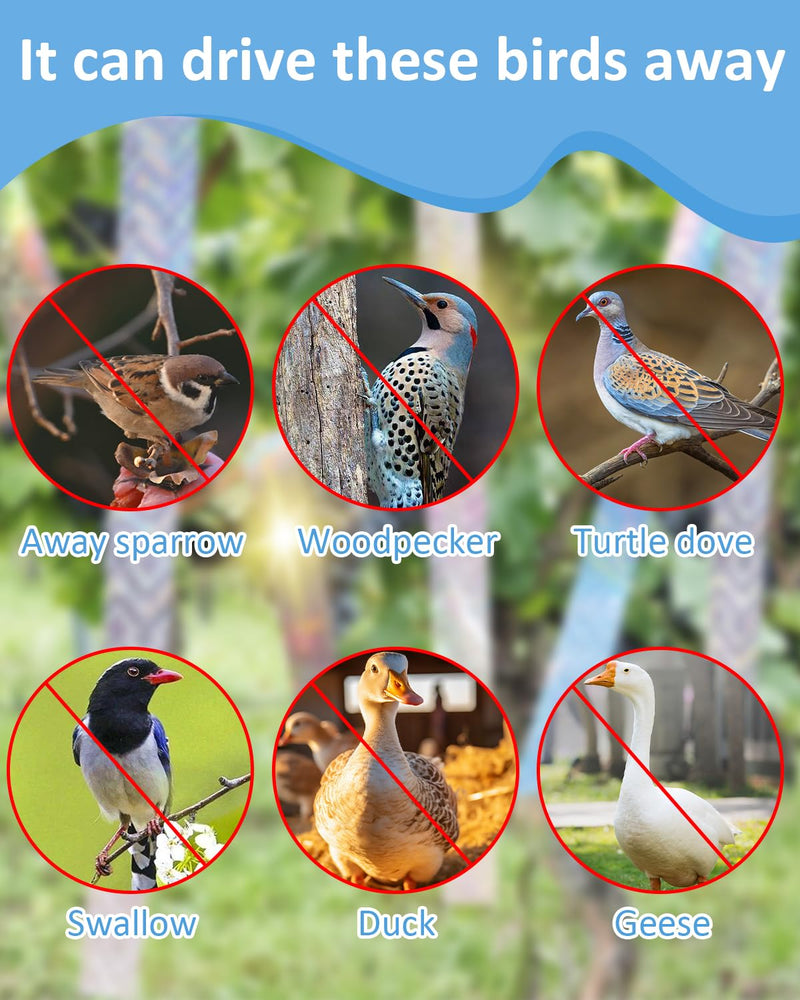 2×502 Ft Bird Scare Tape Ribbon, Double Sided Holographic Flash Reflective Bird Tape, Deterrent Visual Audible Bird Repellent Devices for Outdoor, Garden, Balcony (Irregular) Irregular