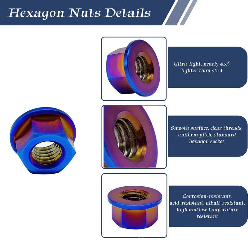 [Australia - AusPower] - RISON Titanium Nut Titanium Flange Nut M4x0.7mm Titanium Sprocket Nut Burnt Blue 6AL4V Titanium Flange Nut for Motorcycle 5PCS 