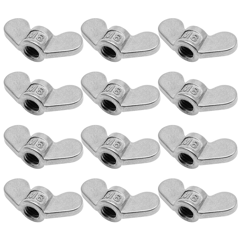 [Australia - AusPower] - 12Pcs M8 Wing Nuts 304 Stainless Steel Butterfly Nut Hand Twist Fasteners Hardware Parts (1/4 Inch) 
