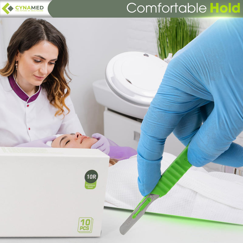 [Australia - AusPower] - Dermaplaning Blades with Plastic Handle No.10R – Stainless Steel Exfoliating Butter Blades for Smooth Skin – Single-Use, Sterile & Professional-Grade for Facial Hair Removal & Skincare 