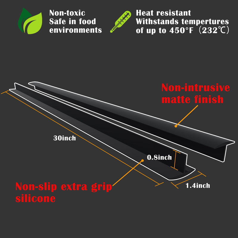 KindGa Stove Gap Covers - 30 Inch Silicone Counter Gap Filler 2 Pack Black | 0.2-1 inch gap range seal spill between appliance, countertop, oven; Long stove counter gap cover, gas stove side gap covers 30"