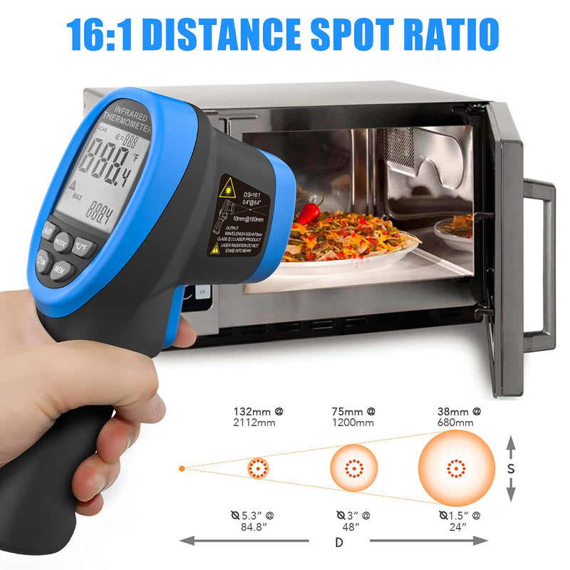 Infrared Thermometer Gun - BTMETER BT-985C Non Contact 16:1 IR Laser Temperature Gun Digital Instant Read -50℃~800℃(-58℉~1472℉) for Food Cooking Kitchen Grilling HVAC (NOT for Human Temp) BT-985C(-58 ℉ to 1472℉)