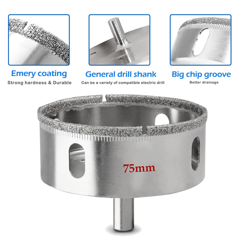 [Australia - AusPower] - Luomorgo 75mm/3 inch Diamond Hole Saw, 1.1 inch Cutting depth Diamond Diamond Drill Bits for Glass Ceramic Marble Porcelain Tile Granite Quartz Gemstone 75mm / 3 inch 