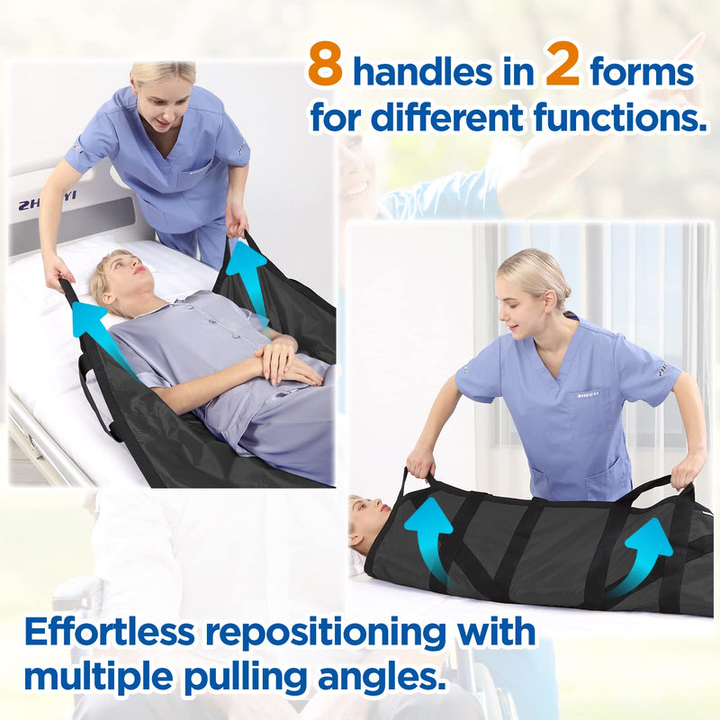 Positioning Bed Pad with Reinforced Handles 48" x 40" Patient Transfer Sheet Aid Assistant for Body Lifting, Turning, Repositioning, for Elderly, Incontinence, Caregiver, Black 48" x 40"