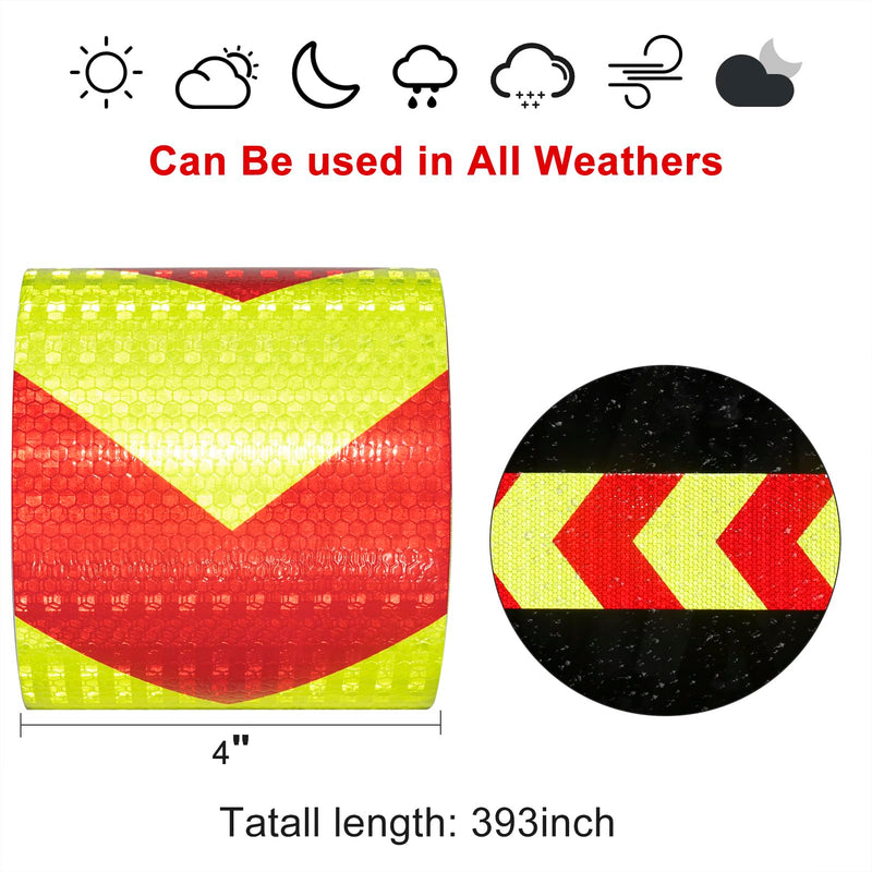 Reflective Tape, Waterproof Self Adhesive Dot Reflective Tape Outdoor Safety Caution Reflector for Trailers, Bikes, Cars（Red Yellow, 4 Inch x 32.8 Feet） Red/Yellow