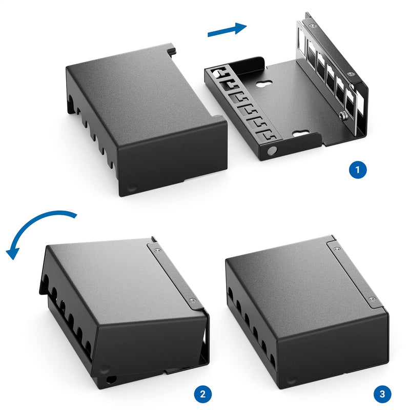 deleyCON 6 Port Patch Panel Housing 1 U 14.9 x 17 mm Keystone - Black | For keystone modules, RJ45, coax, BNC, F-connector, antenna, RJ-11, cinch, jack, USB, Toslink, PS2, HDMI 6 Port Gehäuse
