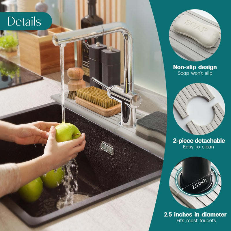 Large Faucet Mat for Kitchen Sink - Stone Drying Mat for Kitchen Counter, Diatomite Fast Drying Stone Sink Tray, Super Absorbent, Stylish Decor and Protector for Bathroom (Light Grey, 23.6" x 5.5") Light Grey 23.6" x 5.5"