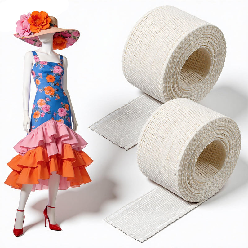2 Rolls 6.5 Yards Hemming Tape for Sewing, 1.37 Inch Width White Hem Sewing Tape Fishbone Boning Lining Reusable Narrow Hem and Curved Hems Sew Tool for Skirts Dresses Wedding Veils Clothing