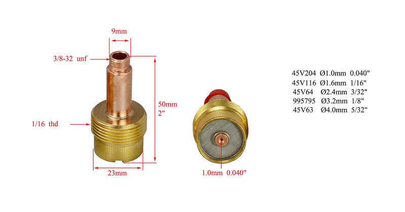 RIVERWELD TIG Gas Lens Collet Bodies 10N 45V Jumbo Large Diameter Alumina Nozzle Ceramic Cups 57N75 6#, 57N74 8#, 53N88 10#, 53N87 12#, 53N89 15# kit for DB SR WP 17 18 26 Welding Torch 20pcs Assorted Size 20pcs
