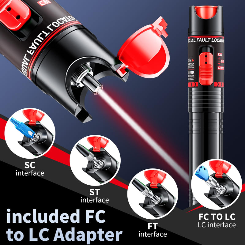 [Australia - AusPower] - Visual Fault Locator 30KM - Rechargeable VFL Fiber Optic Tester Kit Include Single Mode 9/125um FC Male to LC Female Adapter, Fiber Optic Lights for Network Cable 30km-Rechargeable 