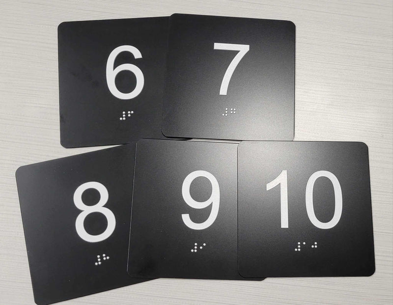 ADA Exam Room Number Sign with Tactile and Braille - 4" X 4" - Pack of 5 Numbered 1-5 or 6-10 (Black 1-5) Black #1-5