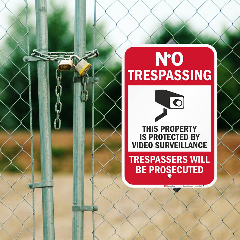 SmartSign - T1-1074-EG_12x18 “No Trespassing - This Property is Protected by Video Surveillance, Trespassers Will Be Prosecuted” Sign | 12" x 18" 3M Engineer Grade Reflective Aluminum 12" x 18" 3M Reflective Aluminum 12" x 18"