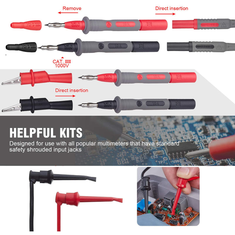 [Australia - AusPower] - WGGE WG-026 10 Pieces and 5 Colors Test Lead Set & WG-011 Test Lead and Safety Alligator Clips & WGGE ElectricianTest Lead Kit CAT III 1000V & CAT IV 600V with Insulation Alligator Clips 