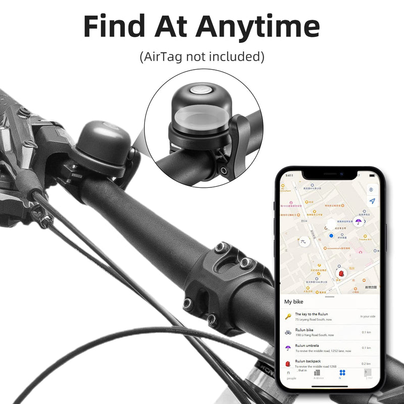 [Australia - AusPower] - ROCKBROS Bike Bell for Apple AirTag Hidden Bike Mount Bike AirTag Holder GPS Tracker Bike Bell Anti-Theft for Adults Suitable for 0.87''/22.2, 1''/25.4, 1.25''/31.8mm Diameter Handlebar 0.87''/22.2mm Black 