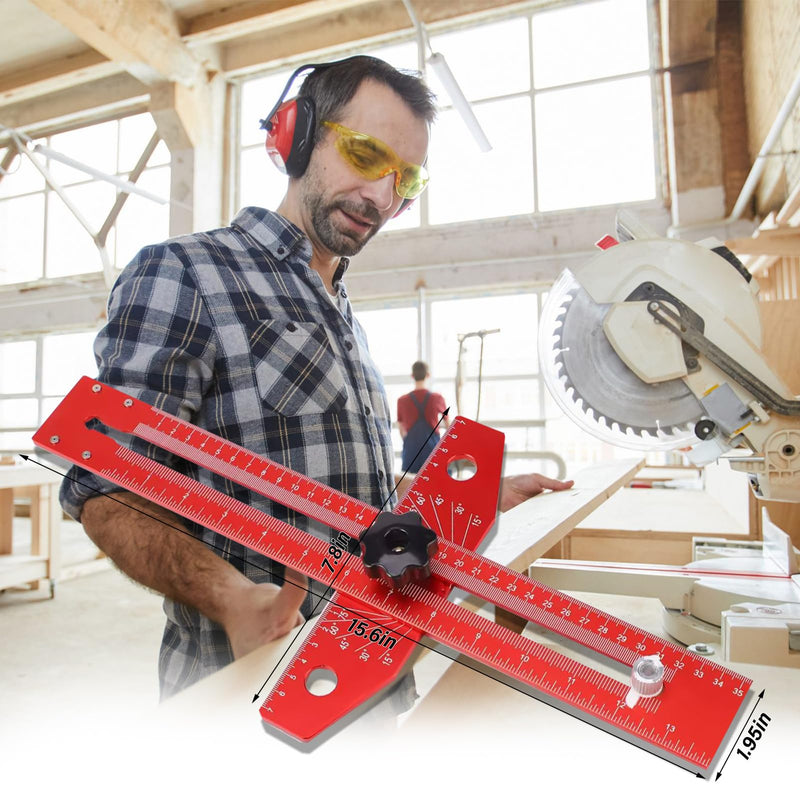 Woodworking Scriber Marking Line Ruler T Type Woodworking Ruler 16 inch Layout and Measuring Tools Precision Marking T-Ruler Positioning Scribing(Red)