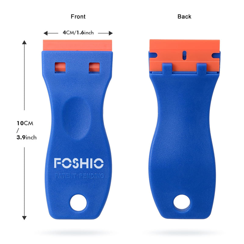 FOSHIO Plastic Razor Blade Scraper Include 2PCS Scraper Tool and 100PCS Blades for Gasket Remover, Labels Decal and Adhesive Remover for Windows and Glass,Blue Blue