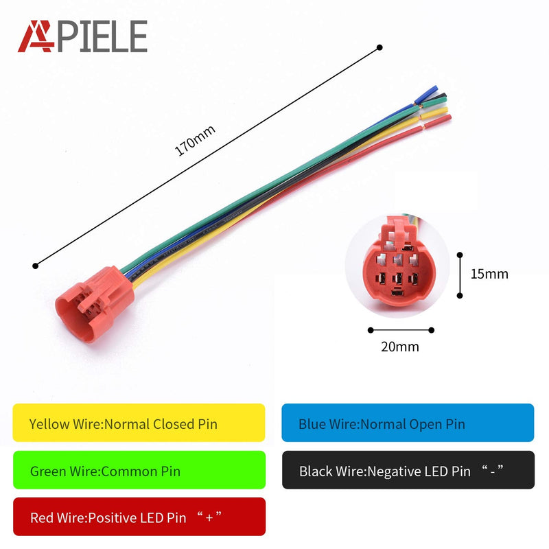 APIELE Latching Push Button Switch 19mm 12V- 24V DC LED SPDT 1NO1NC Stainless Steel Metal Push Button Switch with Pigtail 6PCS (Silver Shell-Blue, 19MM) Silver Shell-Blue