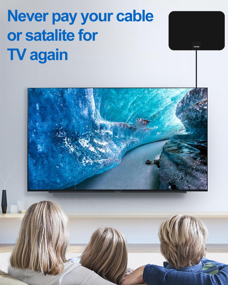 [Australia - AusPower] - TV Antenna Indoor, Digital Amplified Indoor HDTV Antenna, 1080p VHF UHF Television Local Channels Detachable Signal Amplifier and 16.5ft Long Coax Cable Black 