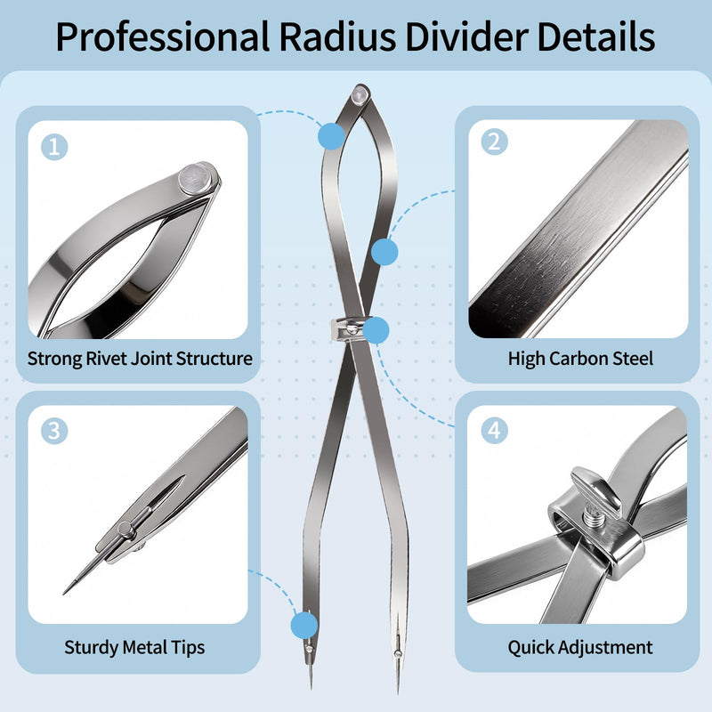 Radius Divider Tool 20" in with Bonus 12" Stainless Steel Ruler, Heavy Duty Wing Divider Scriber Marking Tool for Metalworking & Woodworking - Upgraded Lock Nut Design with Replaceable Sharp Points 12in 1