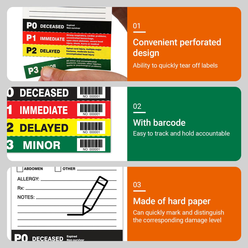 [Australia - AusPower] - Triage Tag Card for First Aid & Emergency Response - Perforated Injury Level Sections, Random Start Sequential Numbering with Bar Code, 8" x 4" (10) 10 