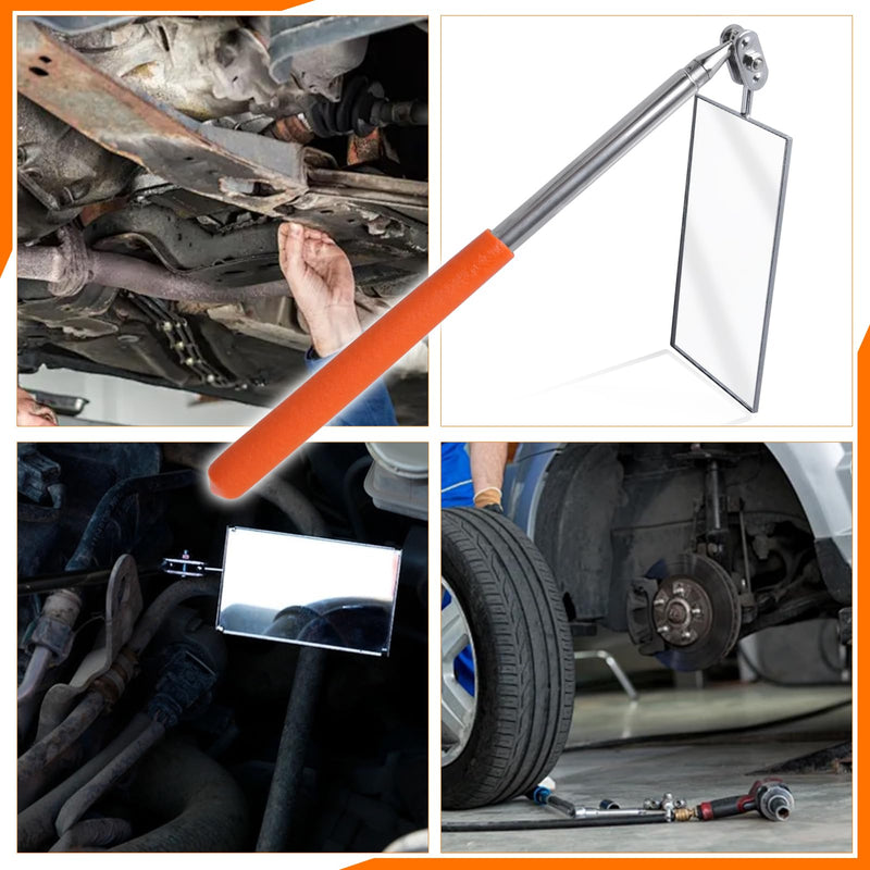 [Australia - AusPower] - Telescoping Auto Inspection Mirror 360° Swivel Head Rectangular Mechanic Mirror Extendable Mirror Up to 19.5" Long Inspection Mirror on a Stick for Checking Observe Vehicle and Small Details 