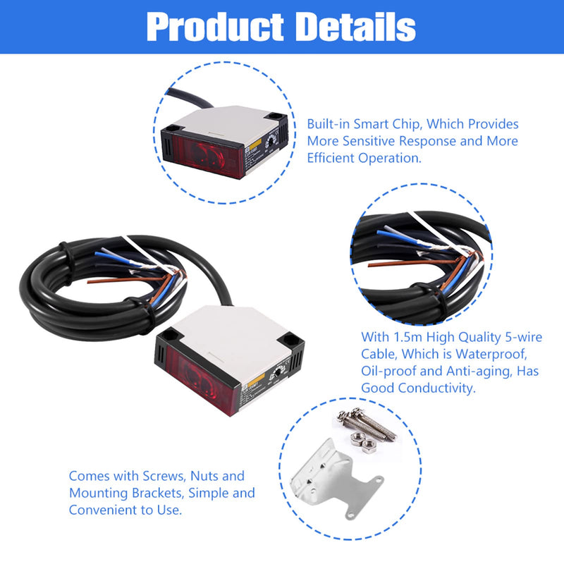 [Australia - AusPower] - Ejoyous Photoelectric Sensor Switch, Specular Reflection Photoelectric AC 90‑250V 3A E3Jk R4M1 Sensor Switch 