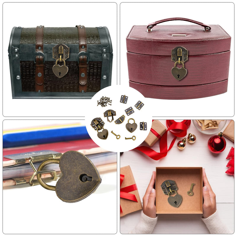 [Australia - AusPower] - 2 Set Antique Bronze Hasp Latch 27 X 30 mm Hasp Latch Mini Box Hinges and Love Locks with Keys Decorative Lock Buckle with Screws for Jewelry Wooden Box and DIY Crafts a 
